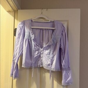 Lavender Lace-Trim Button Front Women's Top